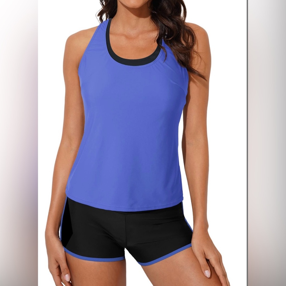 Women's 3 piece - Blue and Black Swimsuit Set